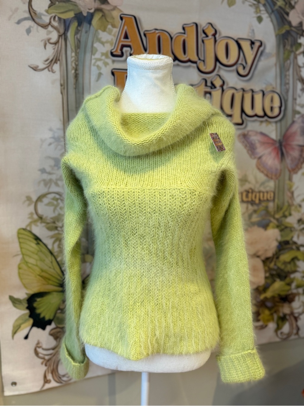 Angora Hair Lime Green Women’s Sweater - Picture 3 of 10